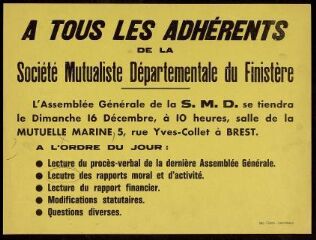 1 vue  - Assemblée générale de la Société Mutualiste Départementale du Finistère (ouvre la visionneuse)