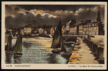 1 vue  - Landerneau.- Dessin du pont, du port et du quai de Cornouaille (ouvre la visionneuse)