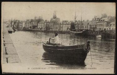 1 vue  - Landerneau. - Le quai de Cornouaille, avec en premier plan un pêcheur sur son bateau (ouvre la visionneuse)