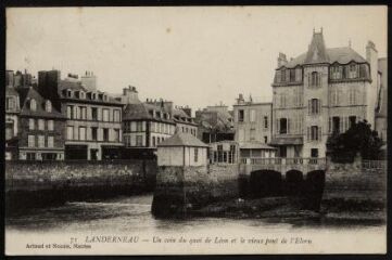 1 vue  - Landerneau. - Vue sur une partie du quai de léon et du pont de Rohan (ouvre la visionneuse)