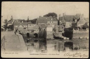1 vue  - Landerneau. - Le pont de Rohan en amont avec son moulin (ouvre la visionneuse)