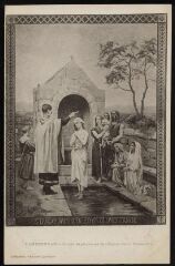 1 vue  - Landerneau. - Eglise Saint-Houardon, fonds baptismaux, représentation de Saint-Tanguy baptisé dans le pays de \'Landternok\' (ouvre la visionneuse)