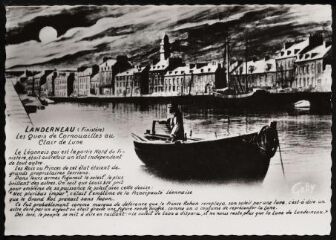 1 vue  - Dessin représentant un bateau sur l\'Elorn, près des quais, au clair de lune (ouvre la visionneuse)