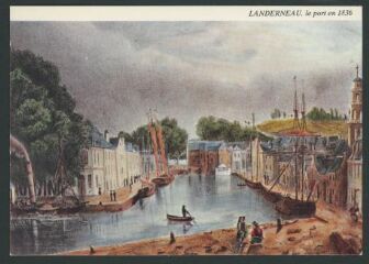 1 vue  - Landerneau.- Le port (1836), lithographie de Caradec (1836) (ouvre la visionneuse)