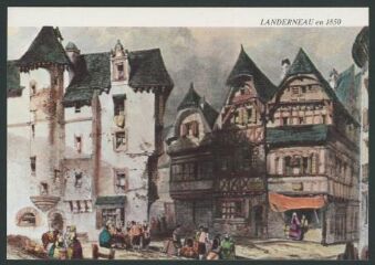 1 vue  - Landerneau.- Dessin de la place du Général de Gaulle en 1850, Voyage pittoresque dans l’ancienne France, la Bretagne par Taylor et Nodier (LC 140) (ouvre la visionneuse)