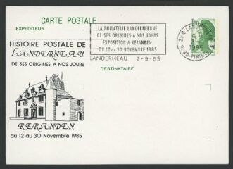 1 vue  - Histoire postale de Landerneau de ses origines à nos jours : Keranden du 12 au 30 novembre 1985 (ouvre la visionneuse)