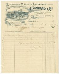 1 vue  - Facture avec en-tête Briqueterie et Tuilerie de Landerneau, J. Legrand (ouvre la visionneuse)