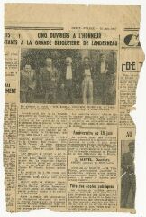 1 vue  - Article de presse, Ouest-France, \'Cinq ouvriers à l\'honneur à la \'Grande Briqueterie de Landerneau\' (ouvre la visionneuse)