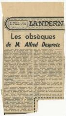1 vue  - Article de presse, \'Les obsèques de M. Alfred Despretz\' (ouvre la visionneuse)