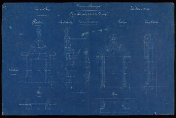 1 vue  - Plan bleu, Kerourien en Ploumoguer, mesures, dimensions, dessins, lucarne 2ème étage et porte salle à manger (ouvre la visionneuse)
