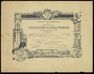 1 vue  - Certificat d\'instruction agricole primaire décerné à Jean Larhantec (ouvre la visionneuse)
